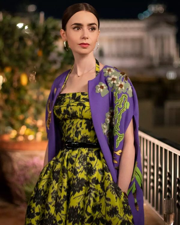 Emily in Paris S04 Lily Collins Purple Cape Coat