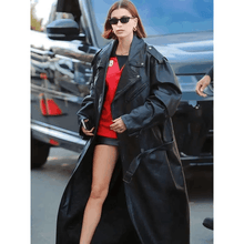 Hailey Bieber Los Angeles Street Style Black Leather Coat