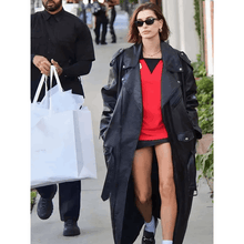 Hailey Bieber Los Angeles Street Style Black Leather Coat