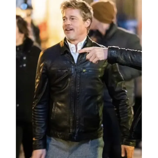 Brad Pitt Wolfs Movie Black Leather Jacket