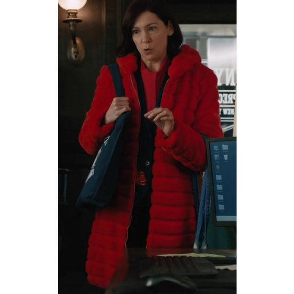 Elsbeth Carrie Preston Red Puffer Fur Coat