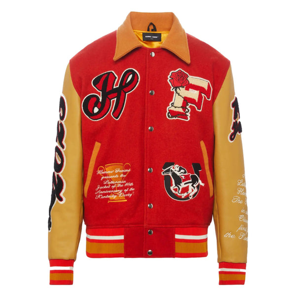 Homme+Femme Red & yellow Letterman Wool & Leather Varsity Jacket
