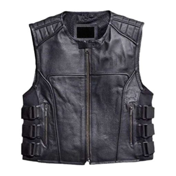 Men Swat Black Leather Vest