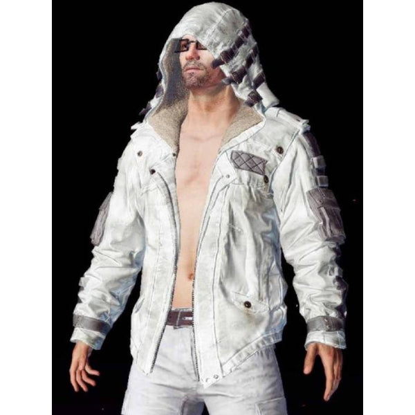 PUBG White Leather Hoodie Jacket