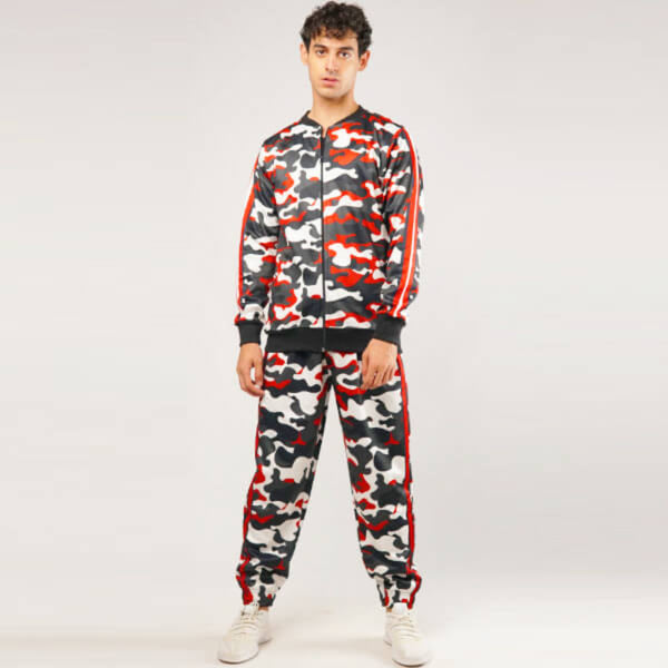 Red and Black Camo Print Tracksuit