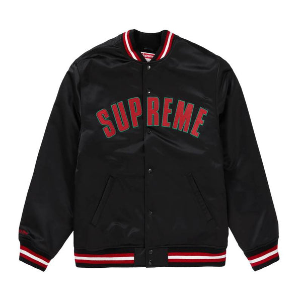 Supreme X Mitchell & Ness Satin Black Varsity Jacket