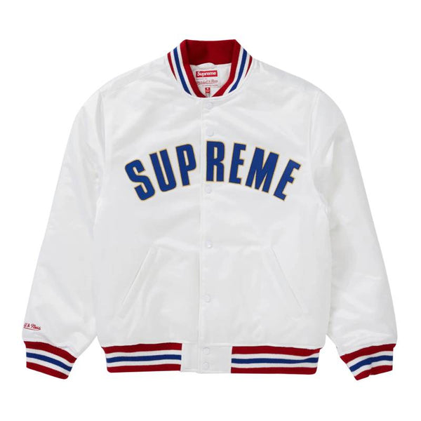 Supreme X Mitchell & Ness White Satin Varsity Jacket
