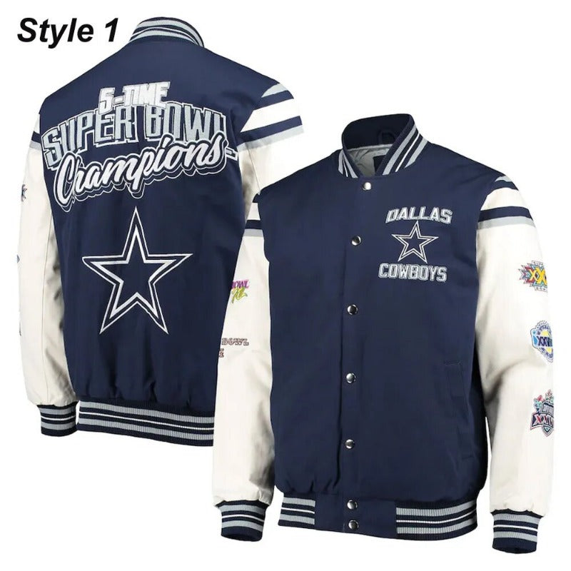 Super Bowl 5x Champions Dallas Cowboys Navy/White Varsity Jacket