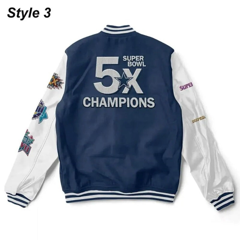 Super Bowl 5x Champions Dallas Cowboys Navy/White Varsity Jacket