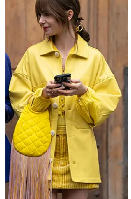 Emily Cooper S4 Yellow Leather Coat