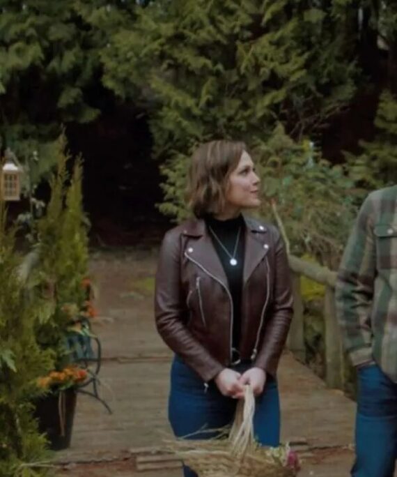 The Wedding Cottage 2023 Erin Krakow Brown Leather Jacket