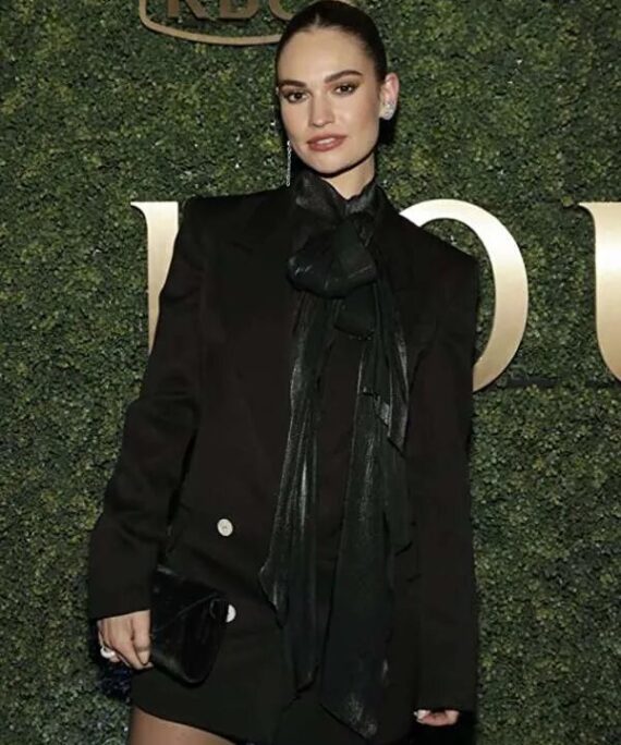 Lily James What’s Love Got to Do with It Black Coat