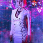 Neon Girl Cyber Punk 2077 White Leather Coat