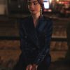 Emily In Paris S03 Emily Cooper Velvet Blue Blazer