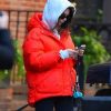 Emily Ratajkowski Red Puffer Hooded Jacket