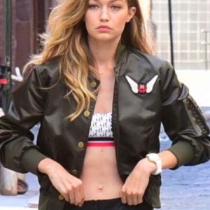 Gigi Hadid Embroidered Black Bomber Jacket