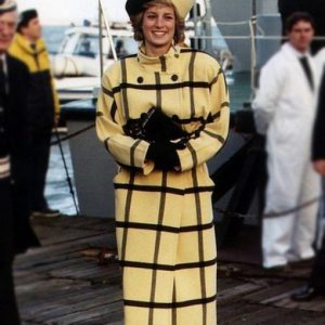 Princess Diana Yellow Long Checked Coat