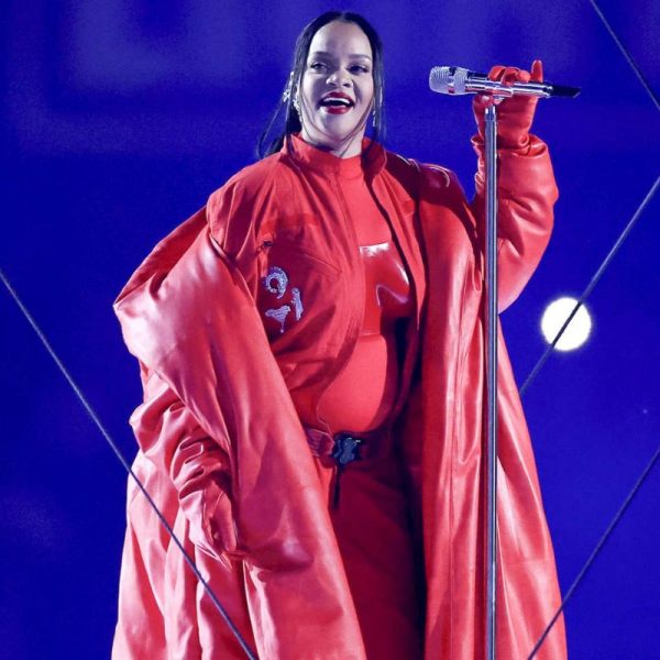 Rihanna Super Bowl Halftime 2023 Red Leather Oversized Coat