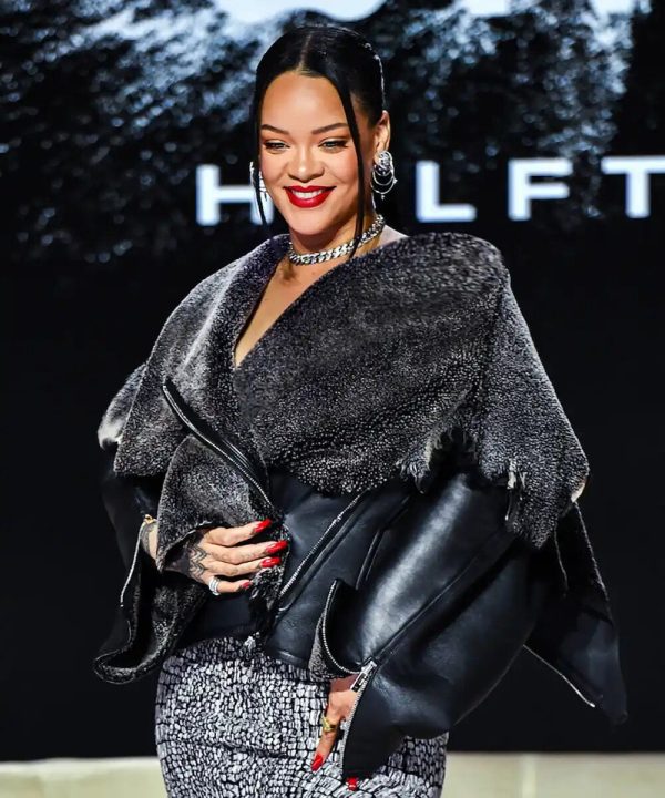 Rihanna Halftime Show 2023 Fur Leather Jacket