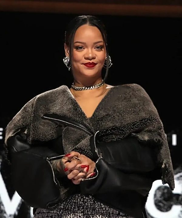 Rihanna Halftime Show 2023 Fur Leather Jacket