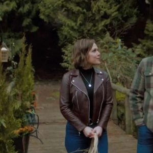 The Wedding Cottage 2023 Erin Krakow Brown Leather Jacket