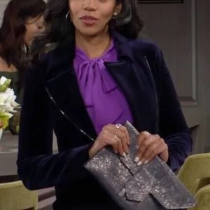 Mishael Morgan The Young and The Restless Navy Blue Velvet Jacket