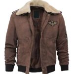 Top Gun Suede Brown Bomber Jacket With Patches