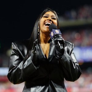 World Series Game Jazmine Sullivan Black Leather Coat