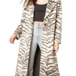 You S03 Sherry White Tiger Print Long Trench Coat