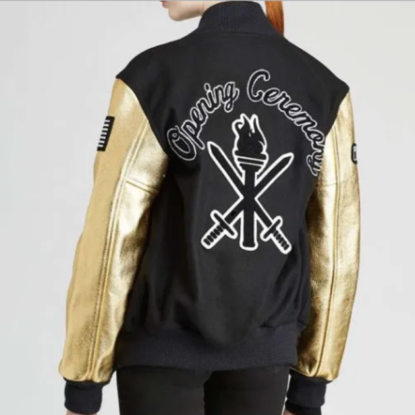 Opening Ceremony Beyonce Black and Golden Letterman Jacket