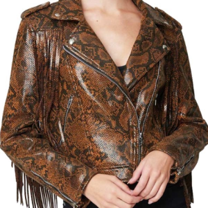 Womens Snake Skin Fringe Leather Jacket